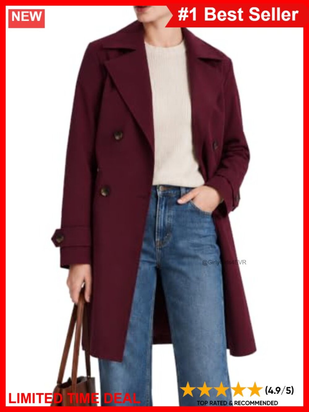 Women's Double Breasted Trench Coat Lapel Collar Long Windbreaker